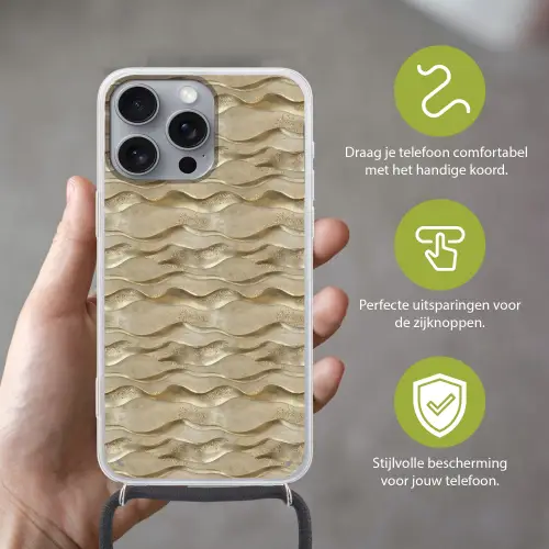 Golven - Patroon - Goud Hoesje iPhone 16 Pro Max met koord klein 804 -sfeer2_NL