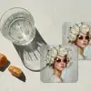 Schilderij - Vrouw - Zonnebril - Bloemenkrans onderzetter kurk middel -sfeer4