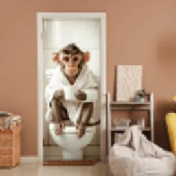 Aap - Modern - WC - Badjas deurposter klein -sfeer1