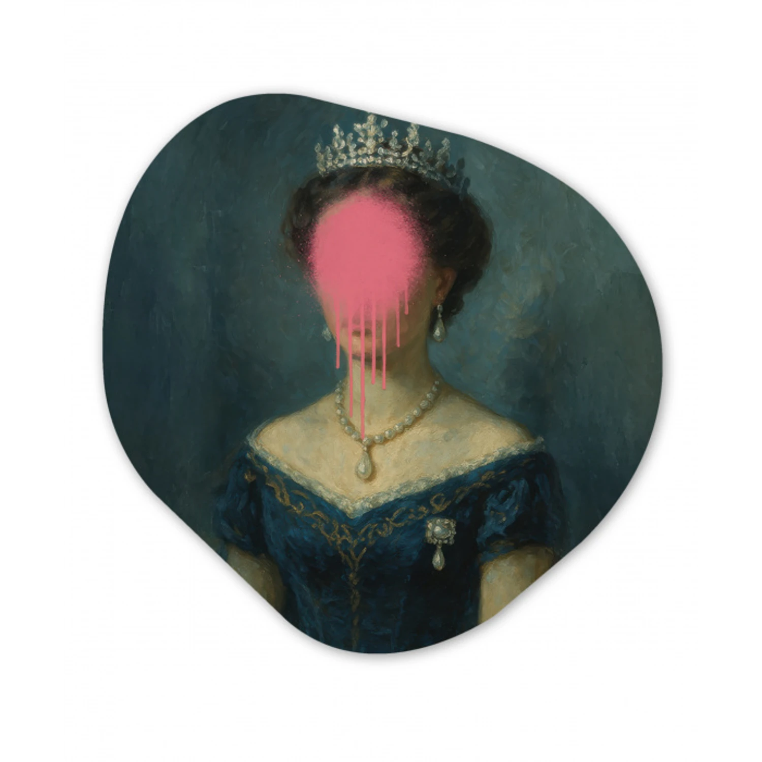 Kroon - Roze druipend verf - Portret Wandcirkel Organisch Plexiglas middel -3d