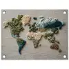 Wereldkaart - Geborduurd - Aardetinten tuinposter los doek klein -3d