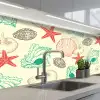 Schelpen - Zeester - Strand - Vintage - Patroon keuken achterwand 2 middel 871 -3d_schuin