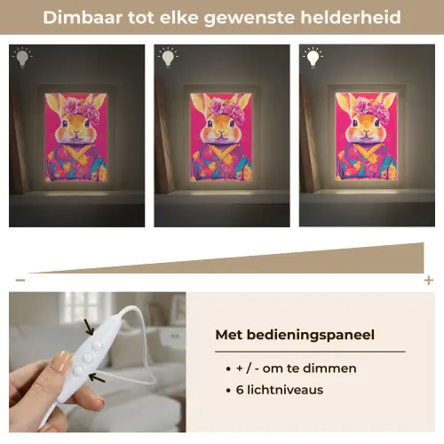 Konijn - Bloemen - Kleurrijk - Kimono Light Box met kabel (Tafellamp) klein -USP_dimbaarNL