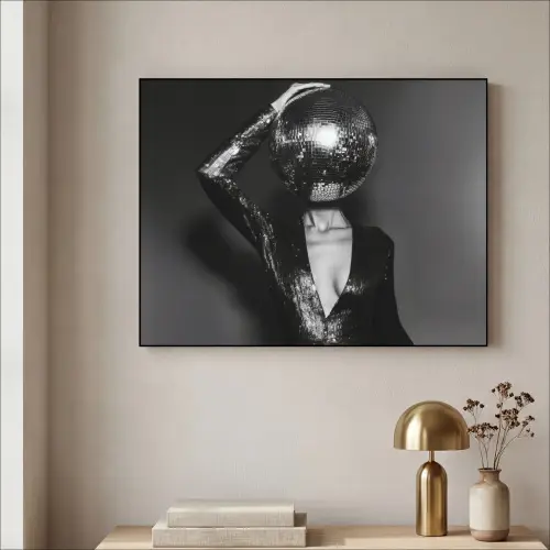 Discobal - Gezicht - Glamour - Zwart Textielframe zwart klein -sfeer2