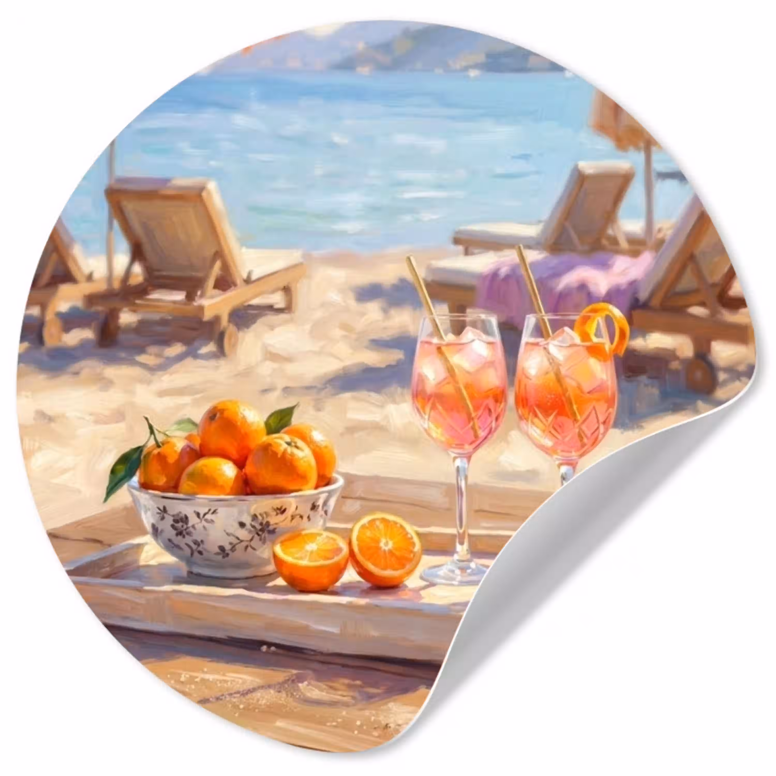 Drank - Glazen - Strand - Zomer - Oranje Wandcirkel behangsticker klein -3d