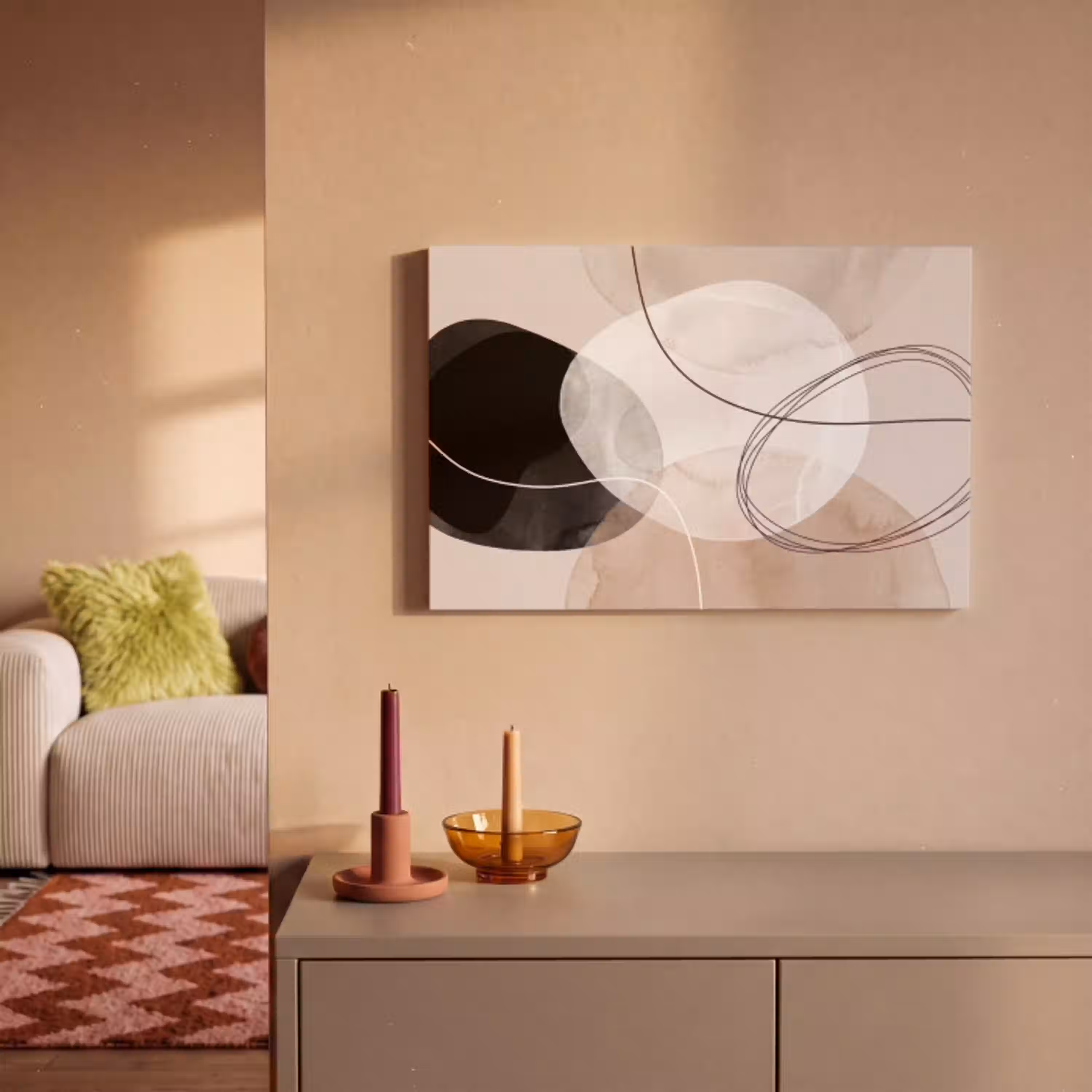 Lijnen - Golvend - Kunst canvas 2cm klein -sfeer1