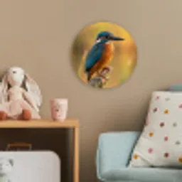 IJsvogel - Tak - Water - Kleurrijk - Levendig Wandcirkel kunststof plaat 5mm dik klein -tsfeer1_kind