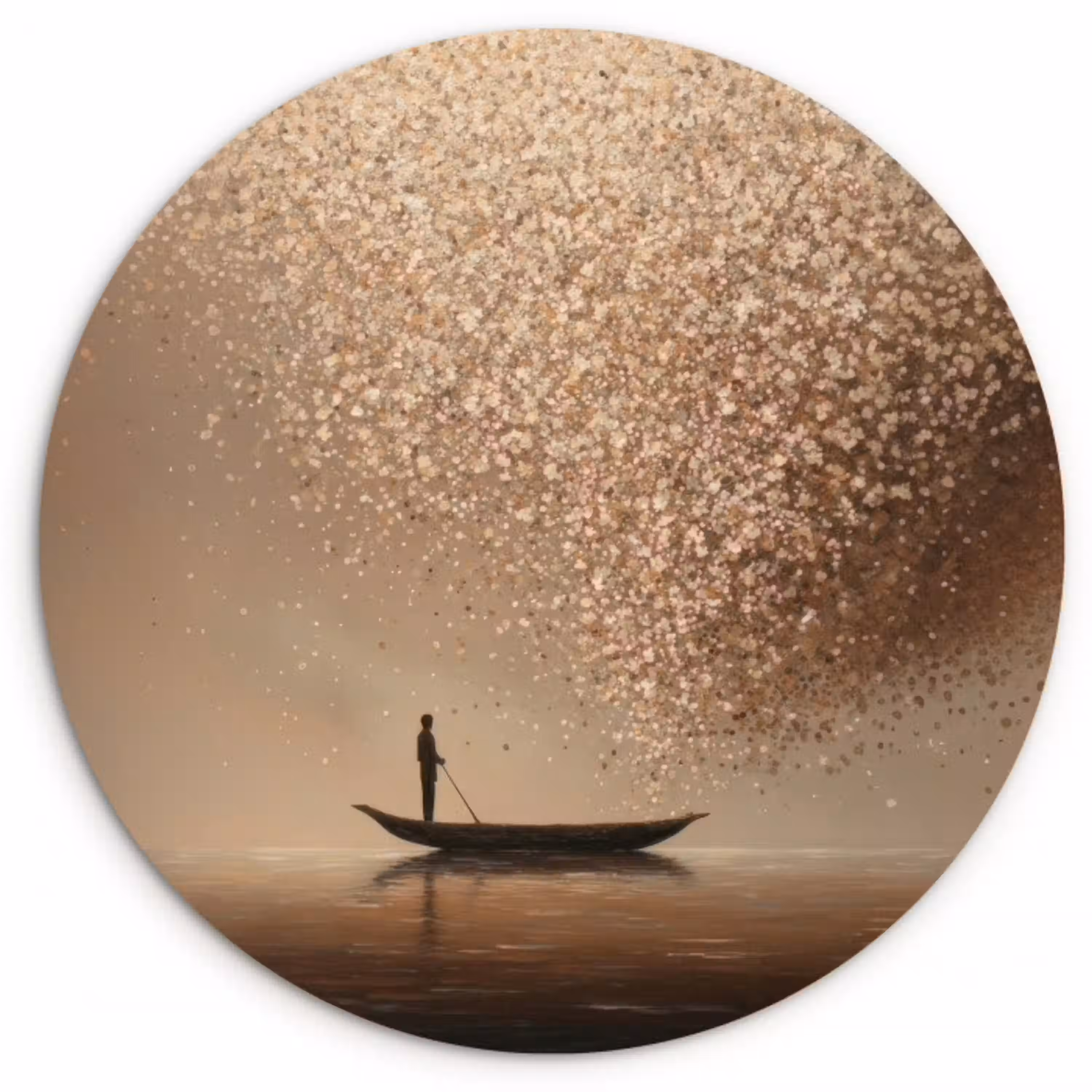 Bootje - Blaadjes - Goud - Water Wandcirkel kunststof plaat 5mm dik klein -3d