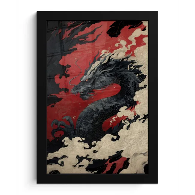 Zwarte draak - Rookwolken - Rood fotolijst zwart zonder passe partout klein -3d