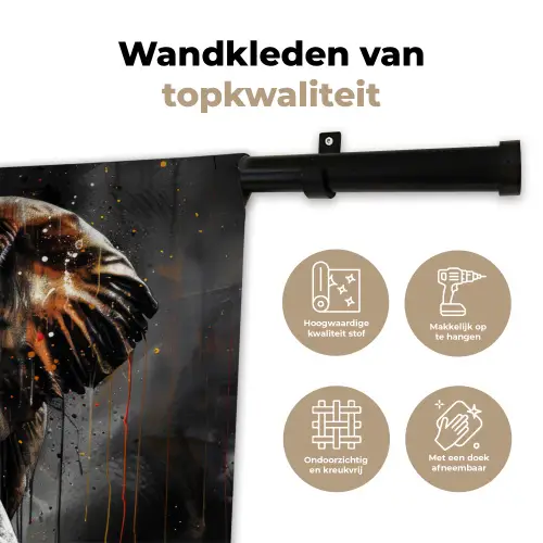 Olifant - Watercolor - Wilde dieren - Luxe Wandkleed katoen klein -sfeer2