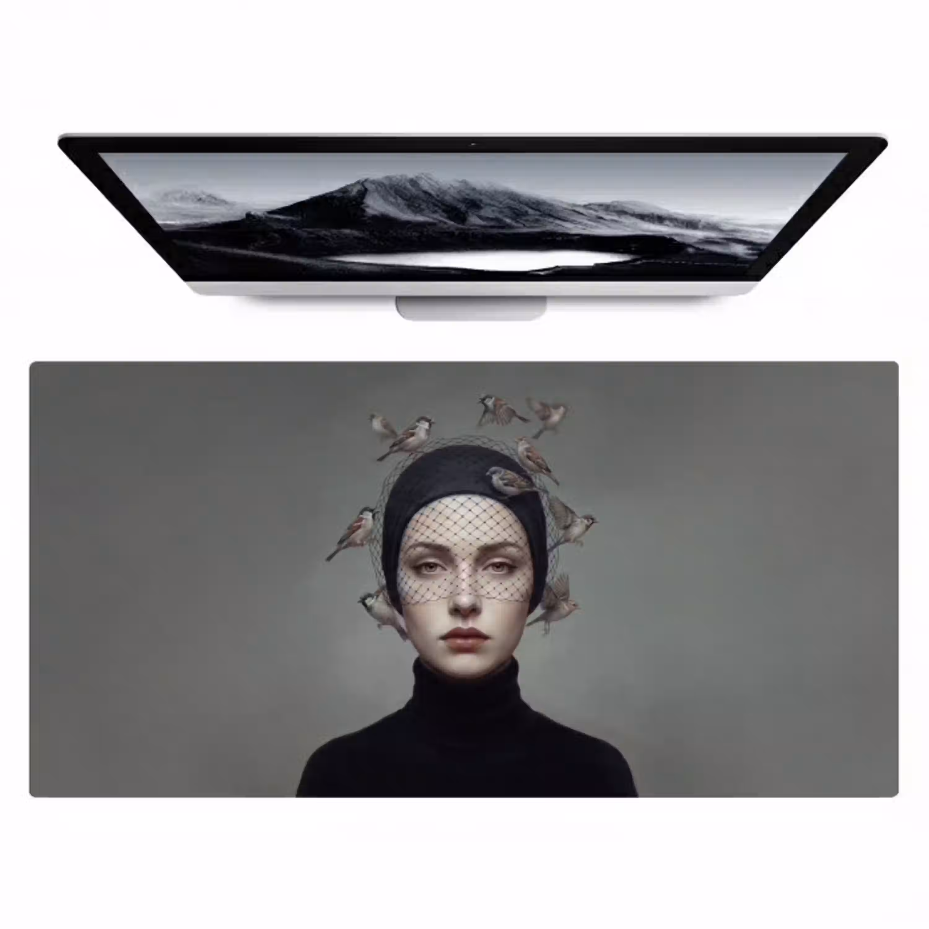 Portret - Vogels - Zwart Muismat XXL klein -zzz3d