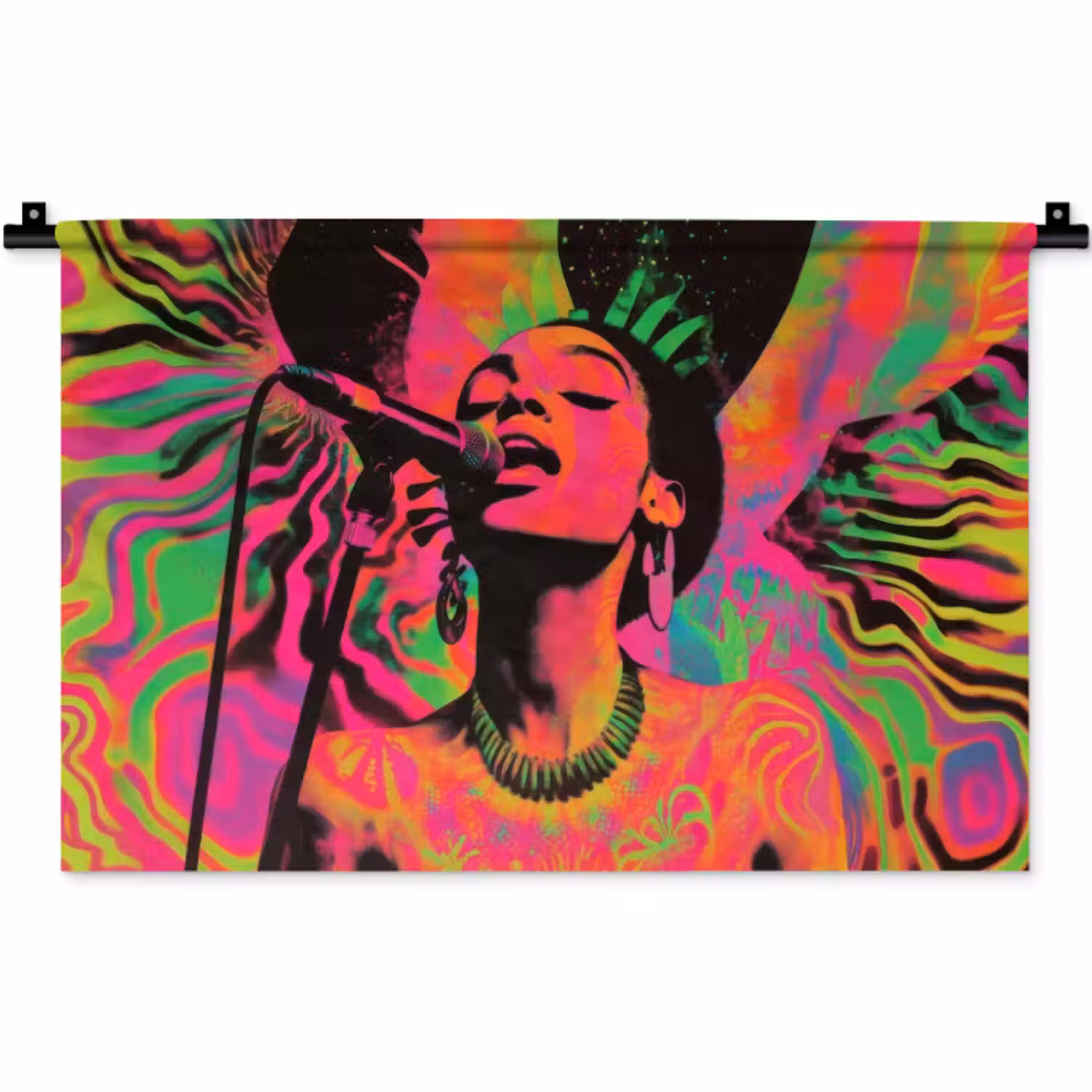 Wandkleed - Neon - Vrouw - Microfoon