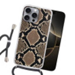 Slangenprint - Python - Bruin Hoesje iPhone 16 Pro Max met koord klein -sfeer1