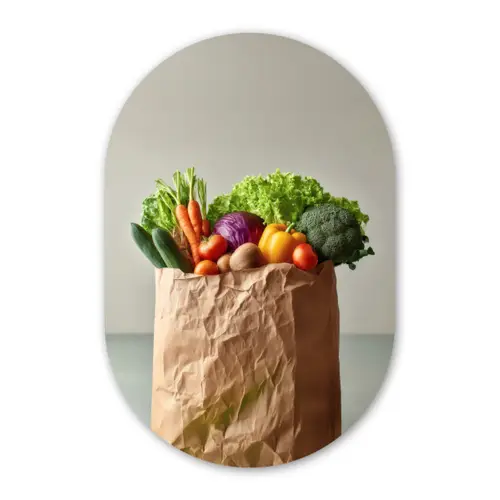 Papieren - Boodschappen - Groente - Kleurrijk Wandcirkel Ovaal Glas middel -3d
