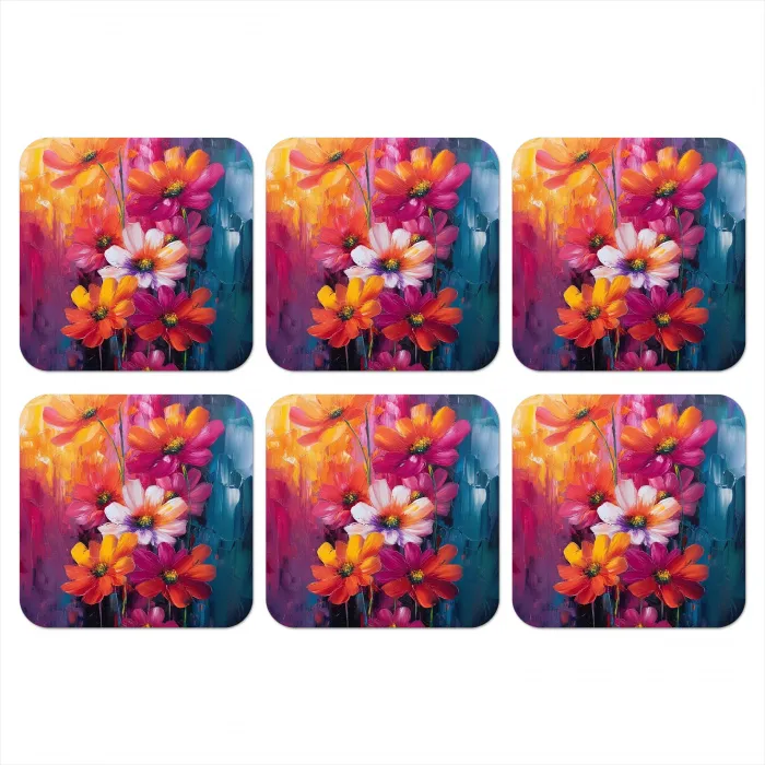 Felle bloemen - Dynamisch - Levendig onderzetter kurk middel -3d