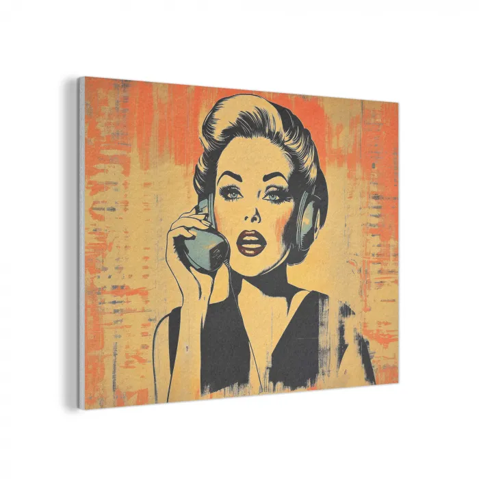 Retro - Vrouw - Koptelefoon - Oranje PET vilt klein -3d