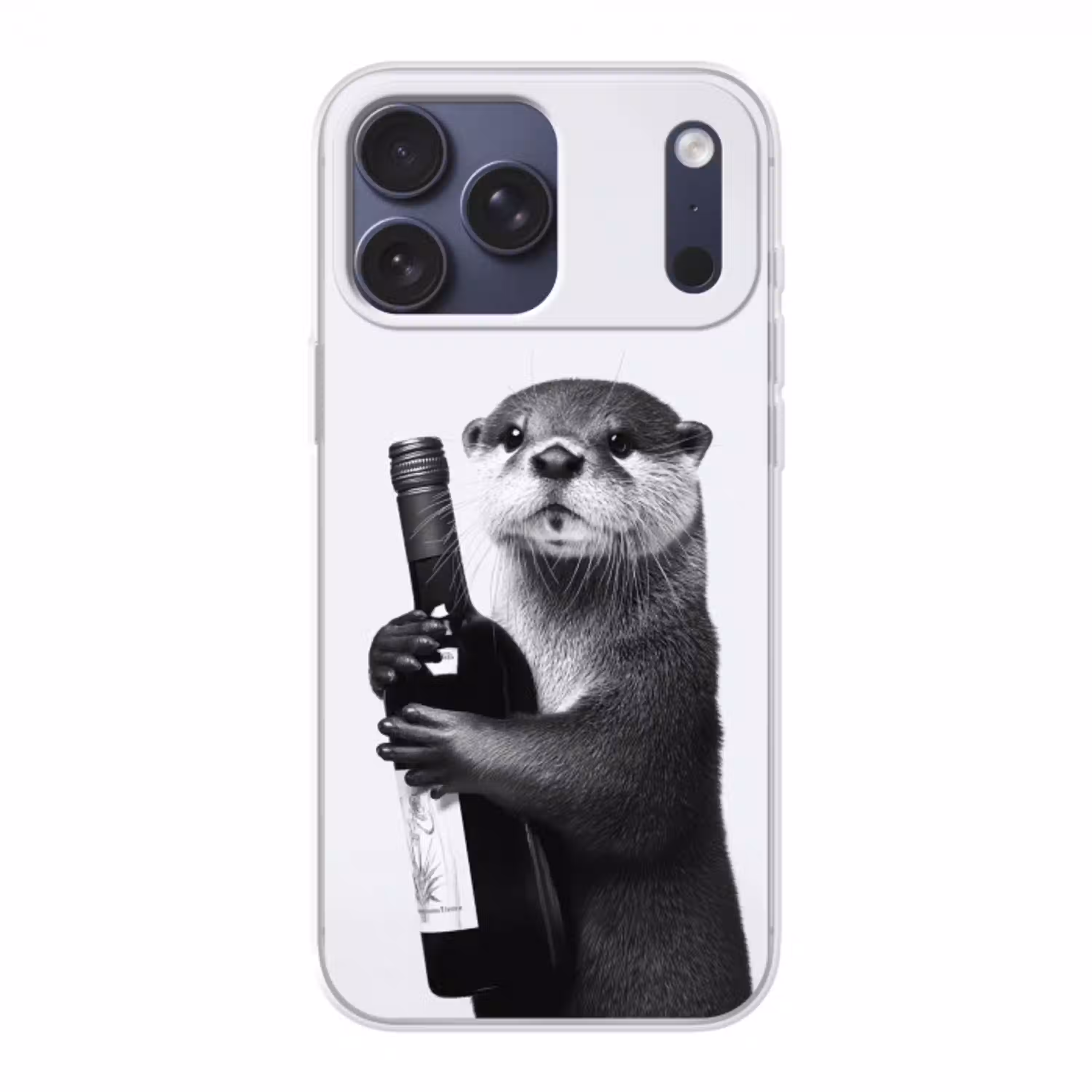Wijnfles - Otter - Zwart Telefoonhoesje iPhone 17 Pro Max klein -3d