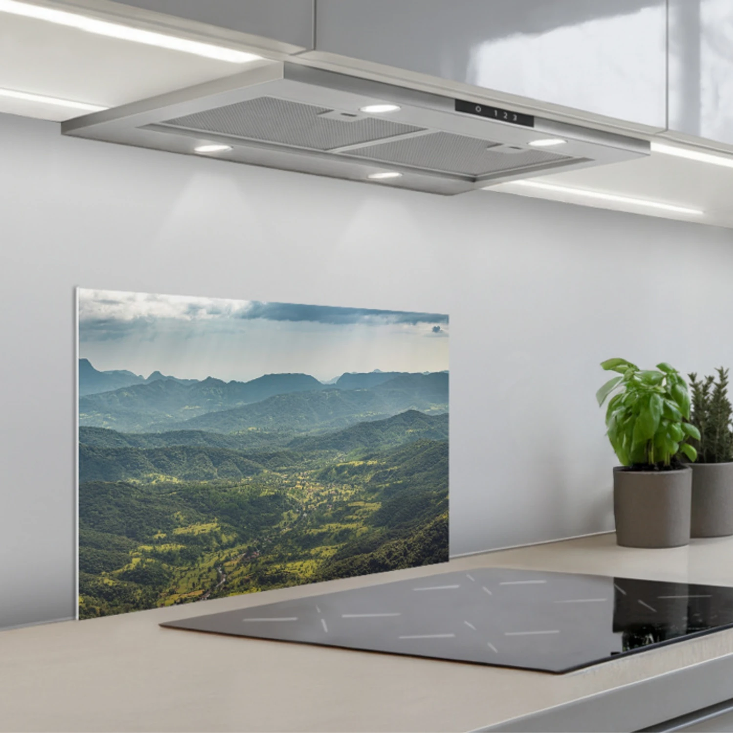 Landschap - Vallei - Groen keuken achterwand spatscherm klein -3d_schuin