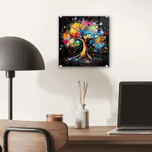 Boom - Kleurrijk - Bloemen - Zwart plexiglas 5mm klein -sfeer6