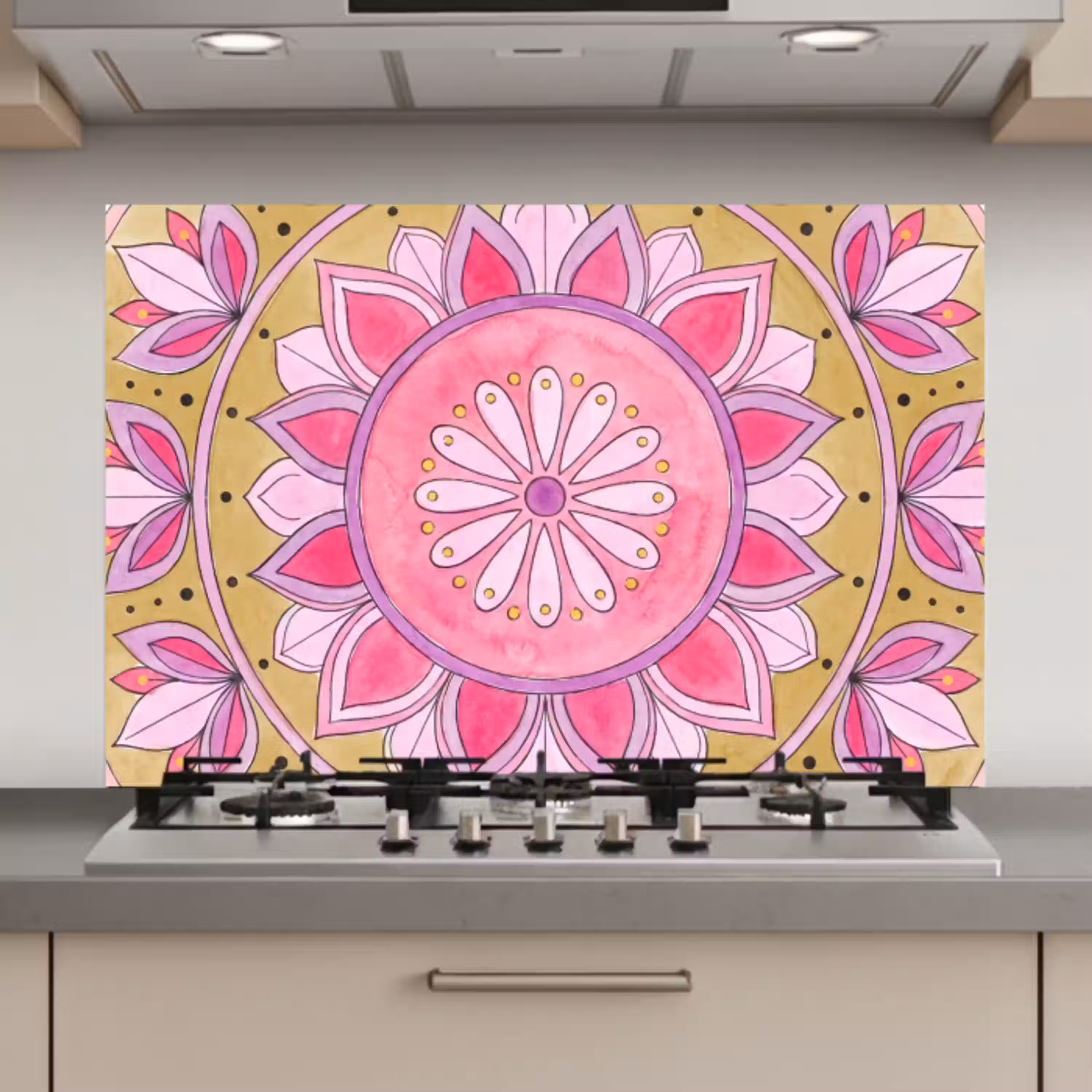 Mandala - Patroon - Kunst - Aquarel - Roze keuken achterwand spatscherm klein -3d_website