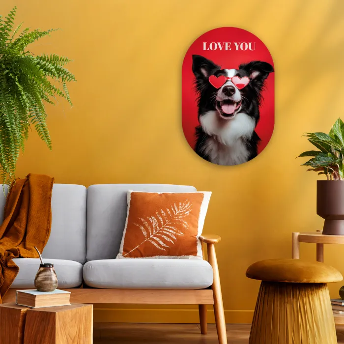 Hond - Hartjesbril - Loveyou - Rood Wandcirkel Ovaal Forex klein -sfeer4