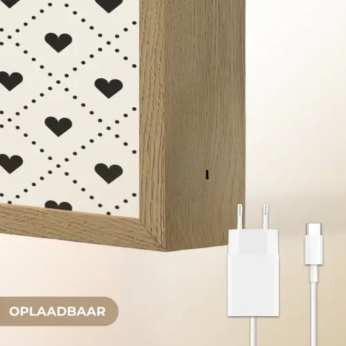 Hart - Vierhoek - Wit - Zwart Light Box met batterij (Wandlamp) middel 907 -USP_websiteoplaadbaarNL
