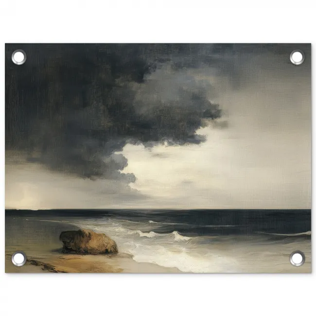 Kust - Golven - Rots - Storm tuinposter los doek klein -3d