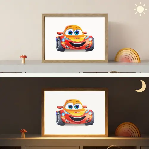 Raceauto - Oranje - Jongens - Kinderen - Auto Light Box met batterij (Wandlamp kind) middel -sfeer3_kind