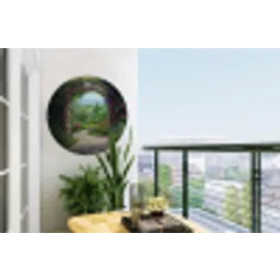 Doorkijk - Landschap - Bloemen - Pad - Uitzicht Wandcirkel tuinposter met ringen klein -buiten1