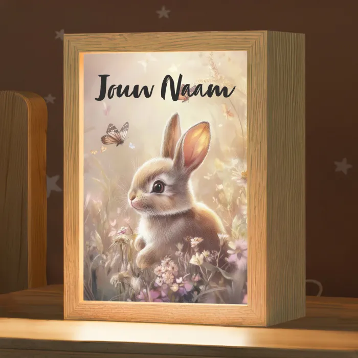 Konijntje - Bruin - Bloemen - Vlinders Light Box met kabel (Kinderlampje) klein -zzz_3d_website