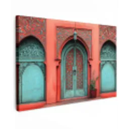 Lantaarn - Deur - Turquoise Tuinposter op houten frame 2 cm dik klein -3d