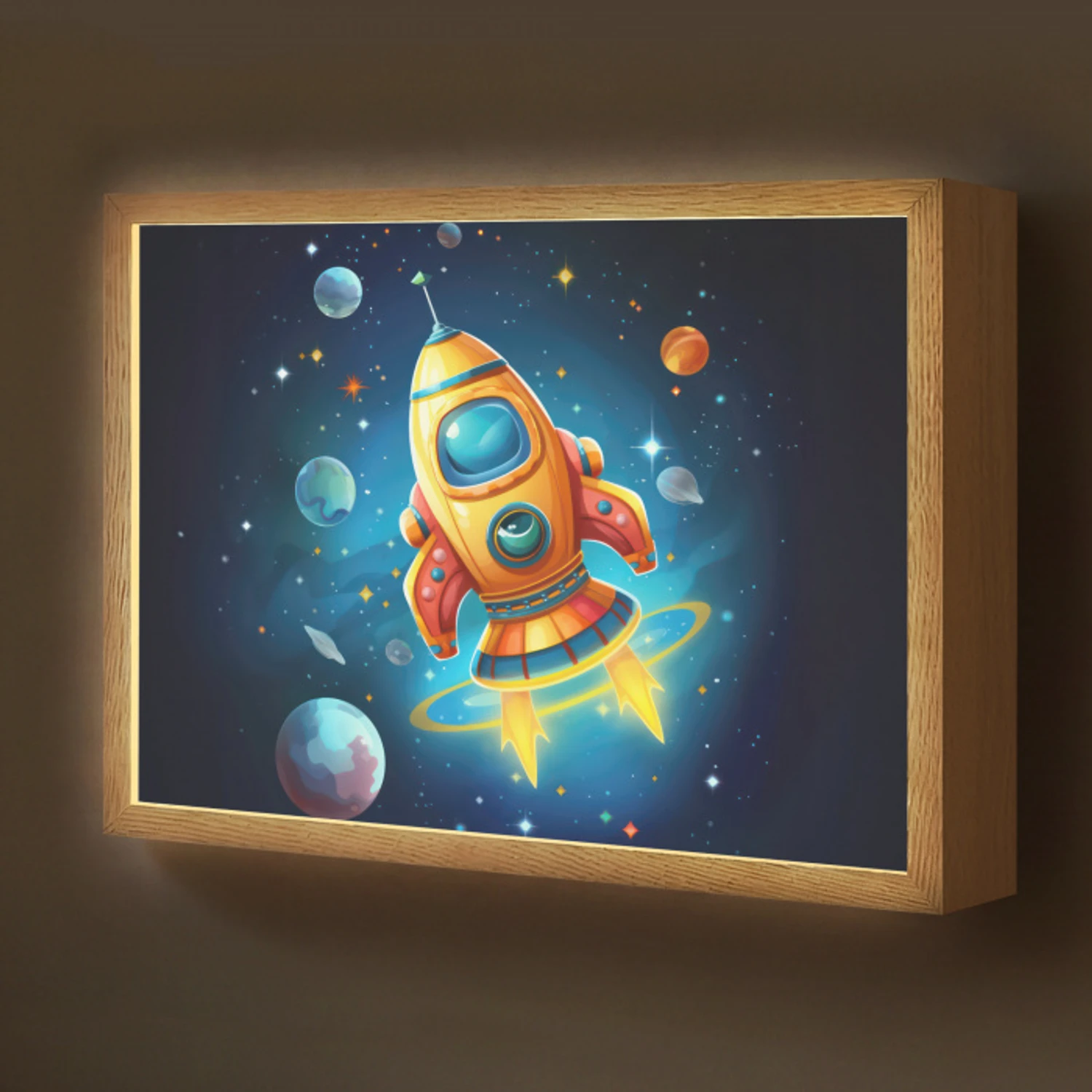 Raket - Ruimte - Planeten - Kinderen - Jongen Light Box met batterij (Wandlamp kind) middel -z3d_website