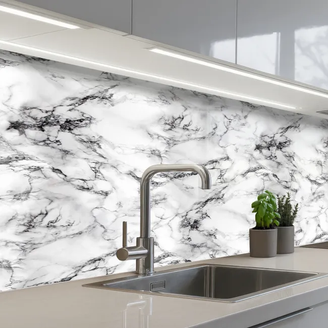 Marmer - Zwart - Dramatisch - Wit keuken achterwand 2 middel 871 -3d_schuin