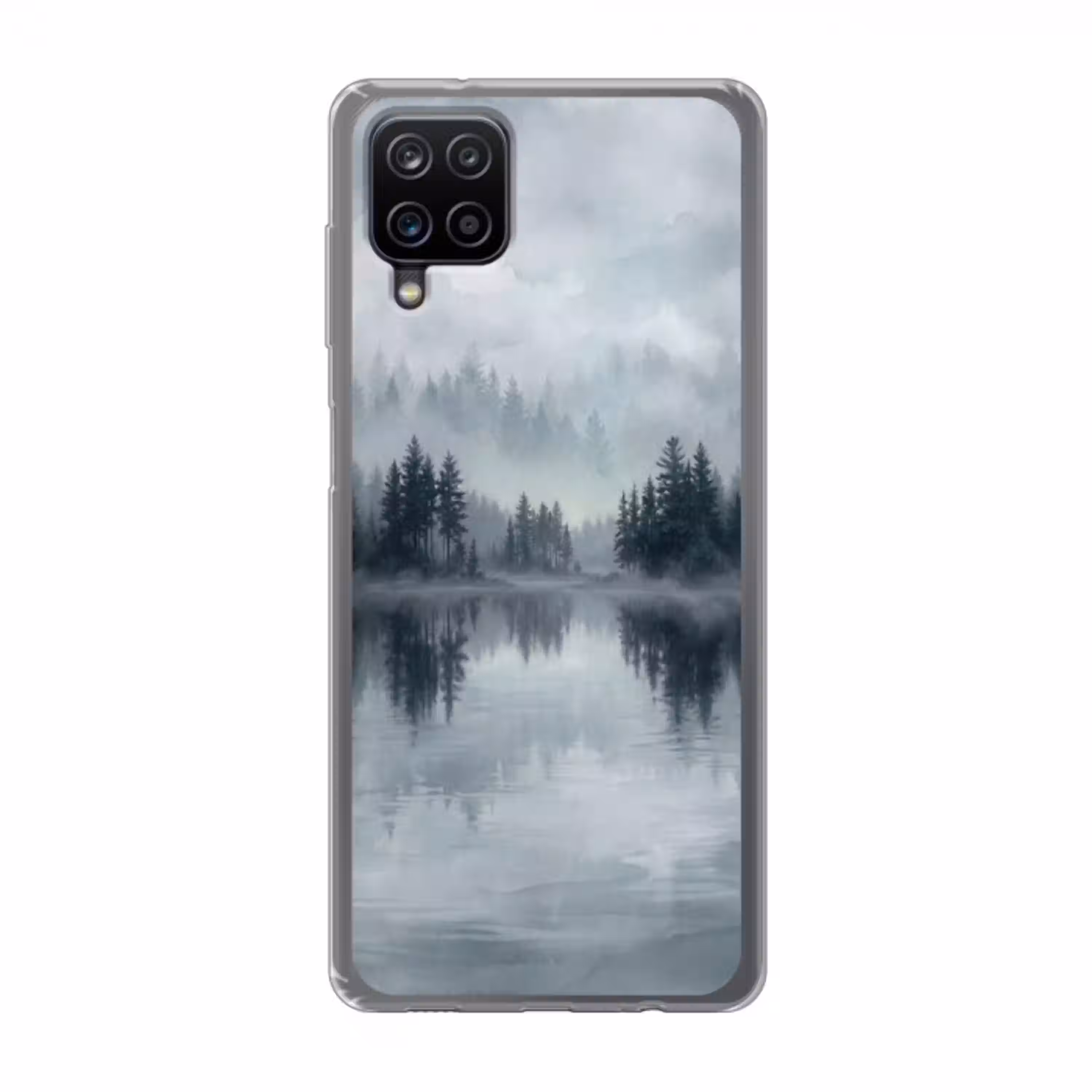 Bos - Meer - Mist - Natuur - Grijs Telefoonhoesje Samsung Galaxy A12 klein -3d