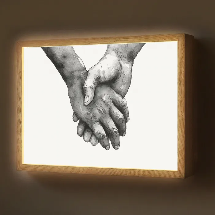 Handen - Zwart wit - Modern - Kunst Light Box met batterij (Wandlamp) middel -z3d_website