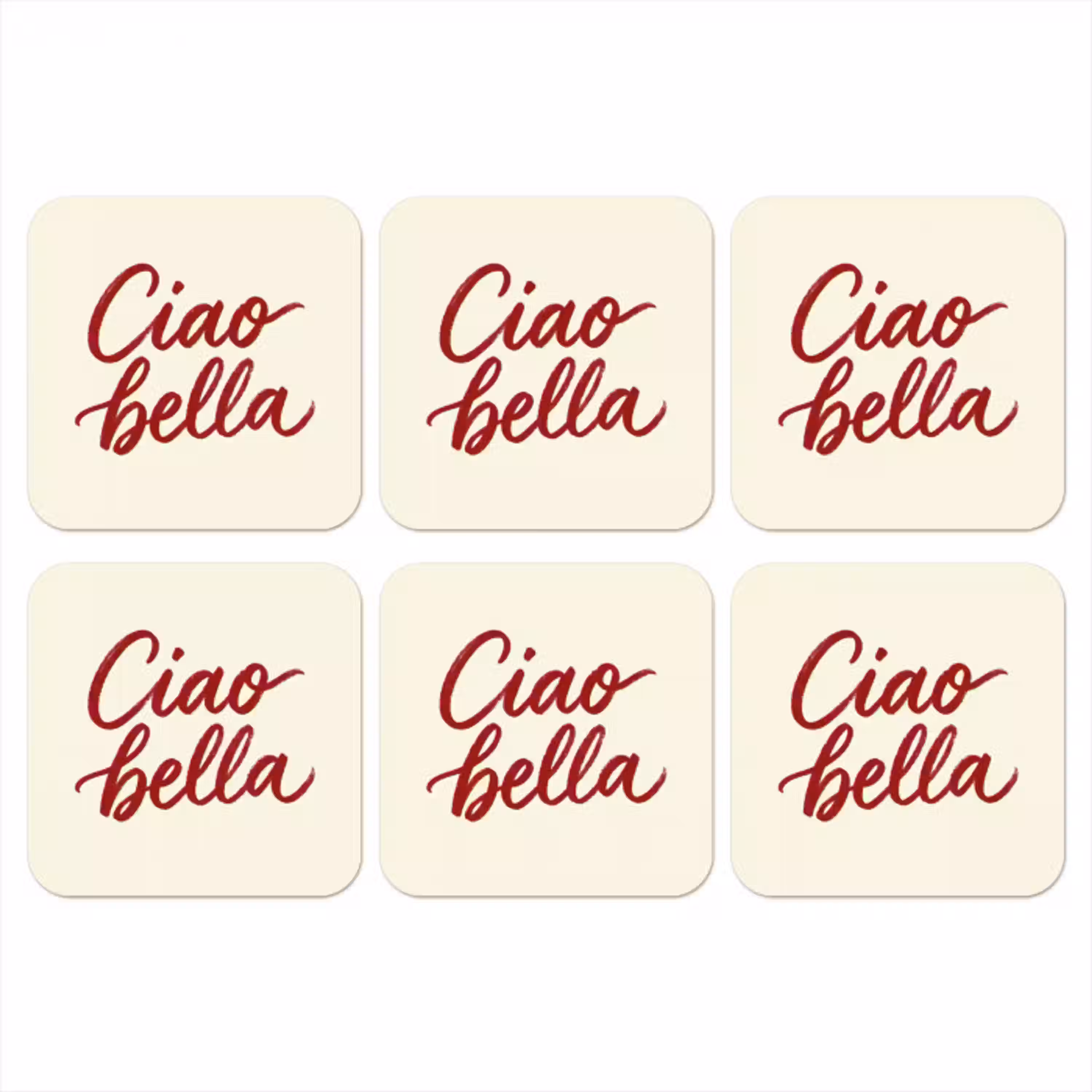 Ciao bella - Rood - Wit - Minimalistisch onderzetter kurk middel -3d