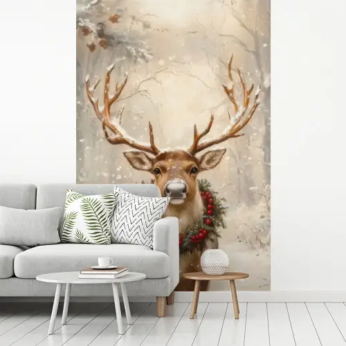 Kerst - Rendier - Winter - Krans fotobehang vinyl groot -woonkamer