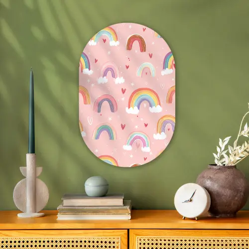 Regenboog - Patroon - Pastel - Handgetekend Wandcirkel Ovaal Forex klein -sfeer2