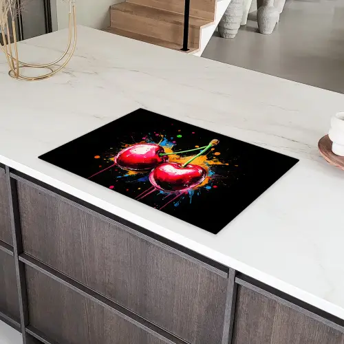 Kersen - Fruit - Graffiti - Verf - Abstract - Modern - Kleurrijk Inductie beschermer vinyl 3mm klein -sfeer8