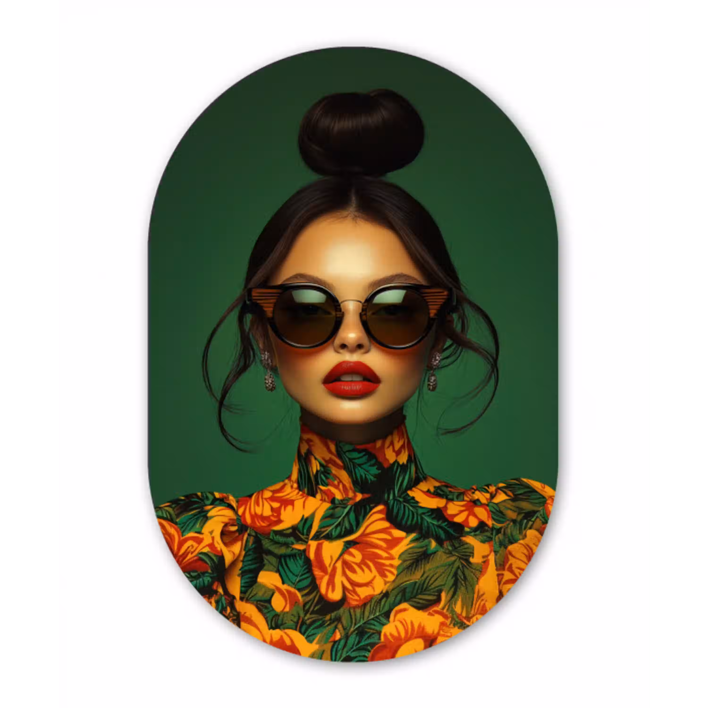 Vrouw - Groen - Modern - Bril - Abstract Wandcirkel Ovaal Glas middel -3d