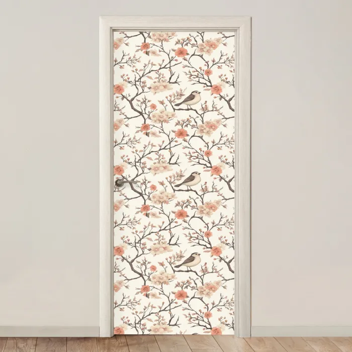 Kersenbloesem - Mus - Roze deurposter klein 289 -3d_beige