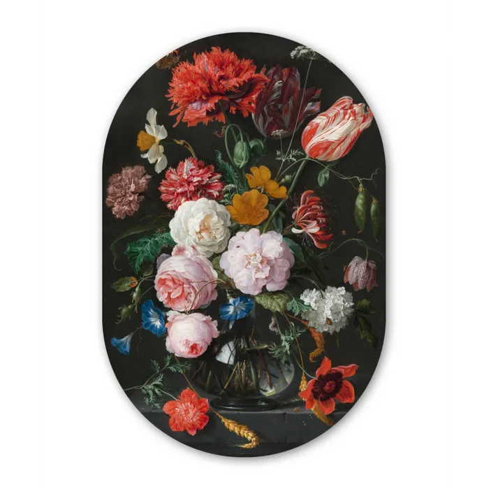 Stilleven met bloemen in een glazen vaas - Schilderij van Jan Davidsz. de Heem Wandcirkel Ovaal Forex klein -3d