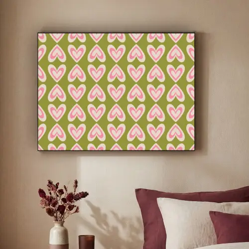 Patroon - Symmetrisch - Hartjes - Olijfgroen Textielframe - compleet frame klein 947 -sfeer1