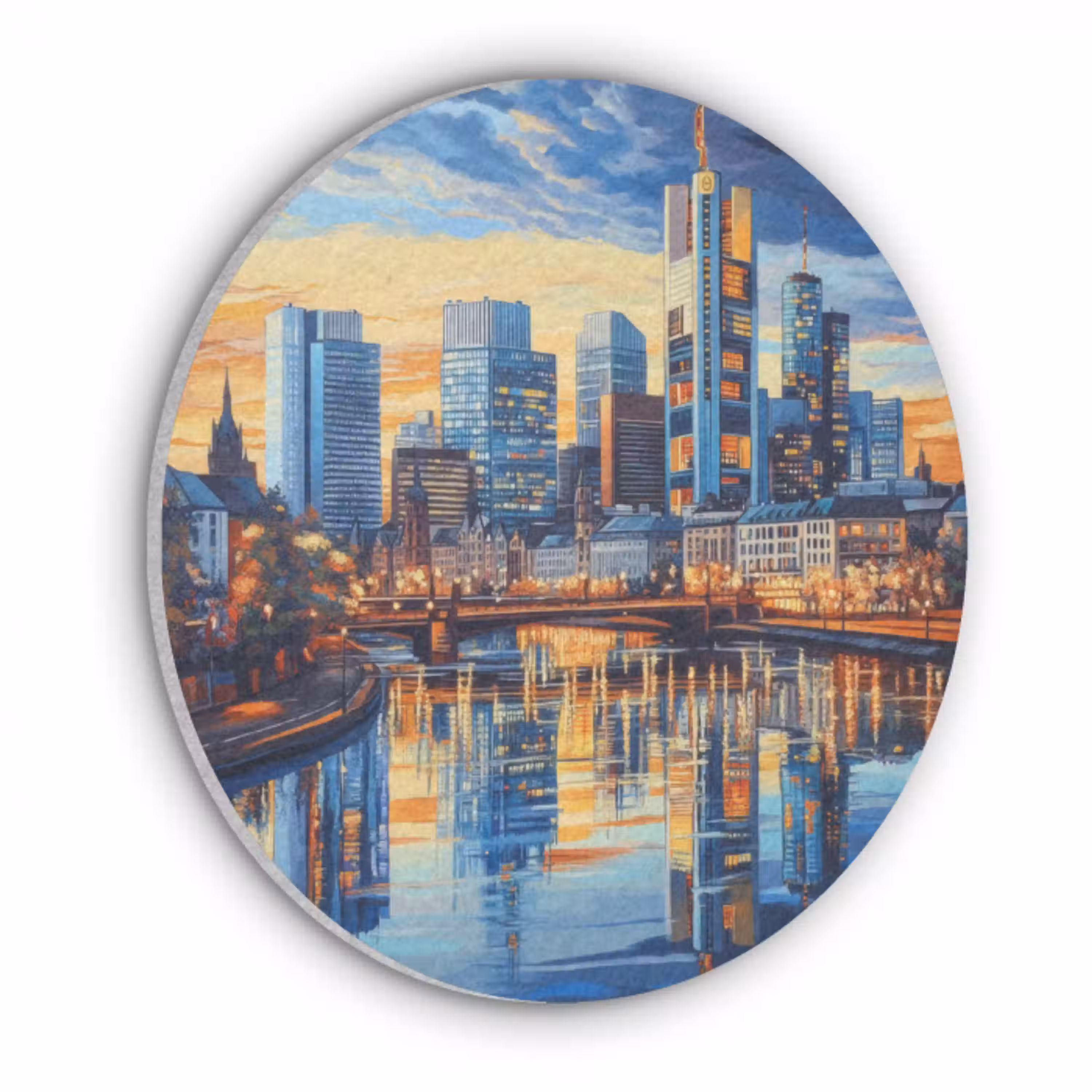 Zonsondergang Frankfurt - Stad - Skyline - Water Akoestische PET Vilt - Rond klein -3d