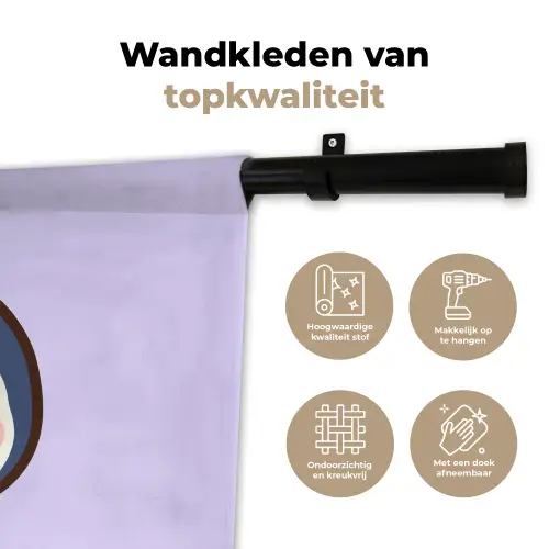 Pinguïn - Paars - Schattig Wandkleed katoen klein -sfeer2