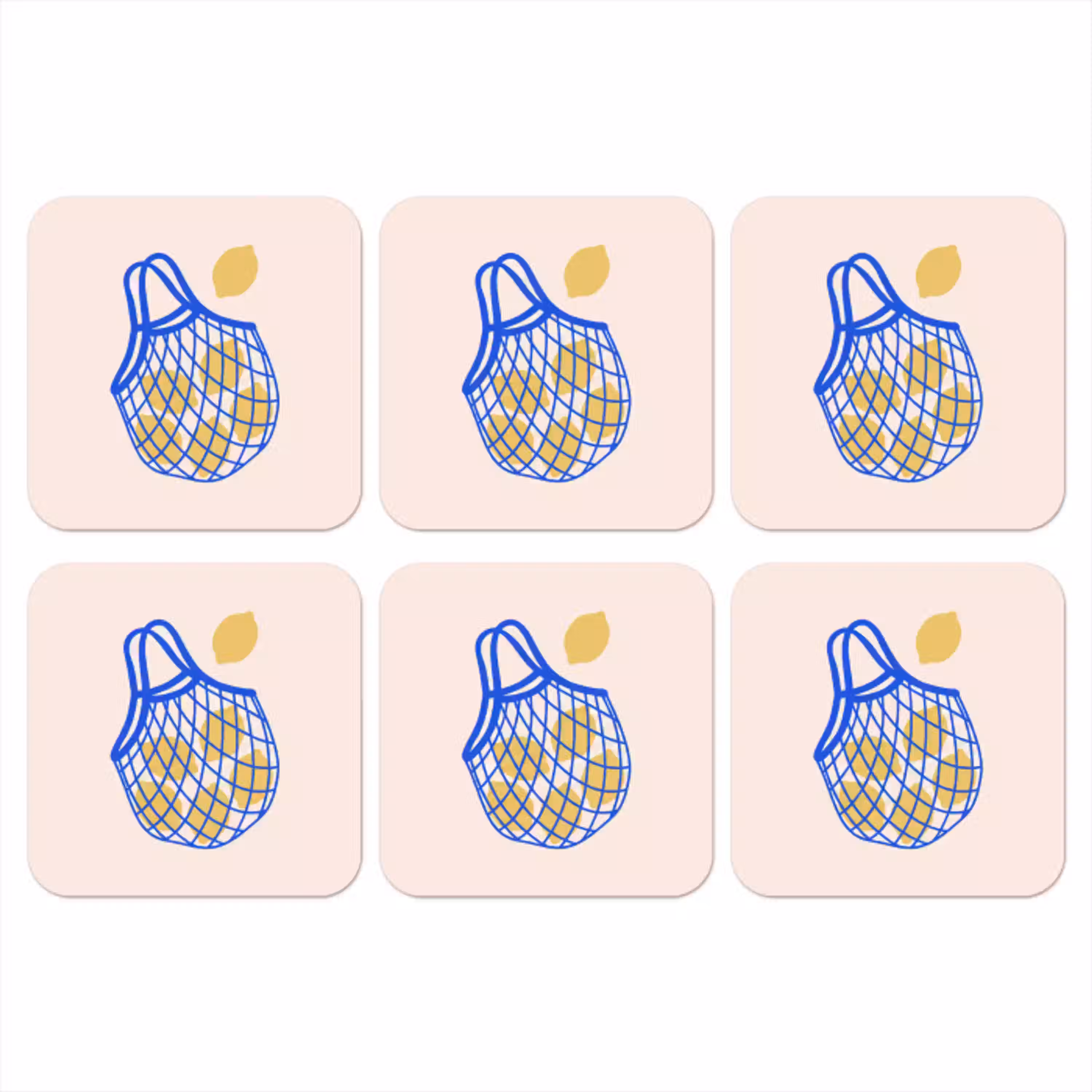 Eten - Citroen - Boodschappen - Abstract - Geel - Blauw onderzetter kurk middel -3d