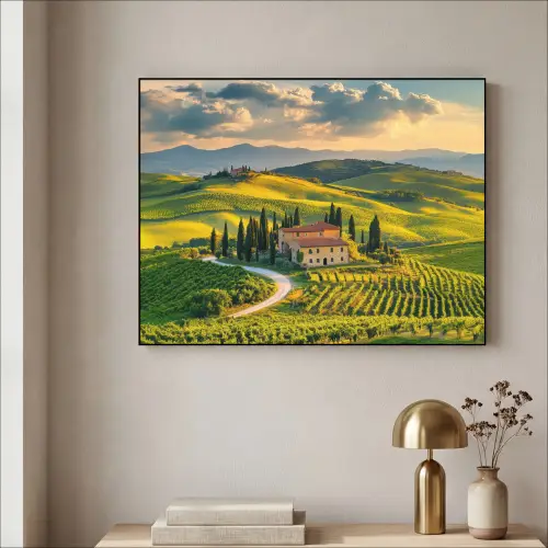 Toscane - Landschap - Wijngaarden Textielframe zwart klein -sfeer2