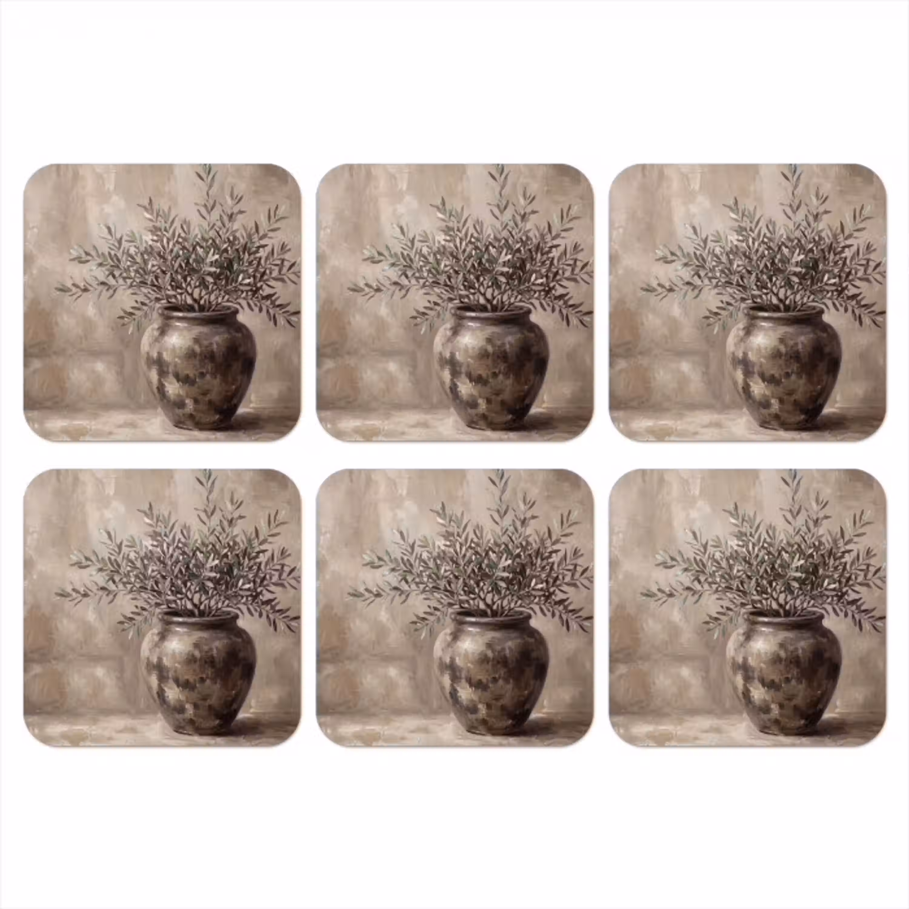 Olijfplant - Aardenpot - Abstract - Beige onderzetter kurk middel -3d