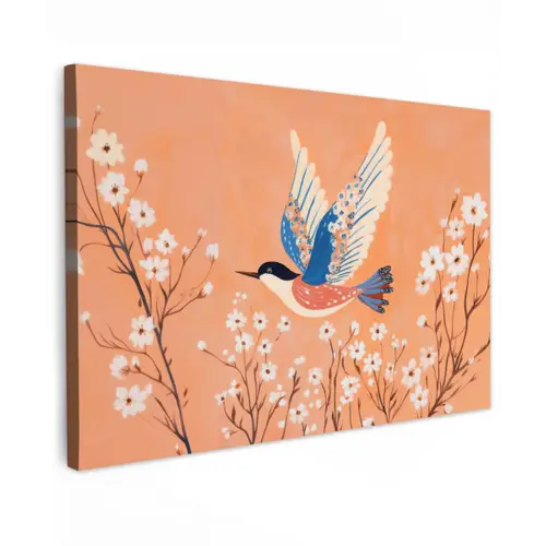 Vogel - Bloesemtakken - Warm - Kleurrijk canvas 2cm klein -z3d