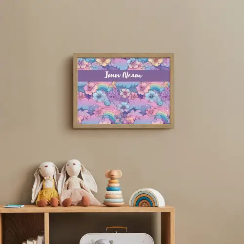 Regenbogen - Bloemen - Kleurrijk - Wolken Light Box met batterij (Wandlamp kind) middel -sfeer2_kind
